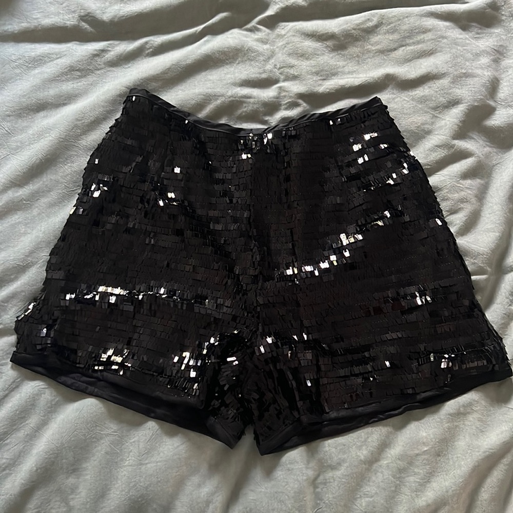 High Waisted Black Sequin Shorts
